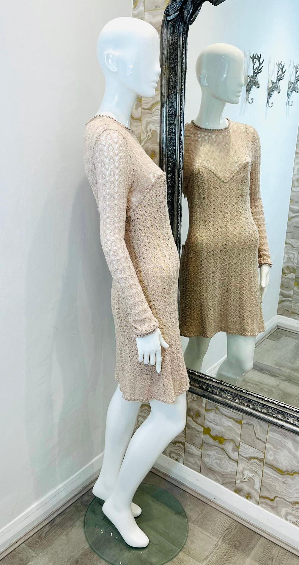 Beige Missoni Wool Blend Crochet Knitted Dress