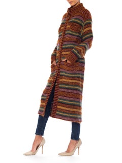 1970S MISSONI Multicolor Striped Wool Blend Knit Maxi Cardigan Sweater From Saks