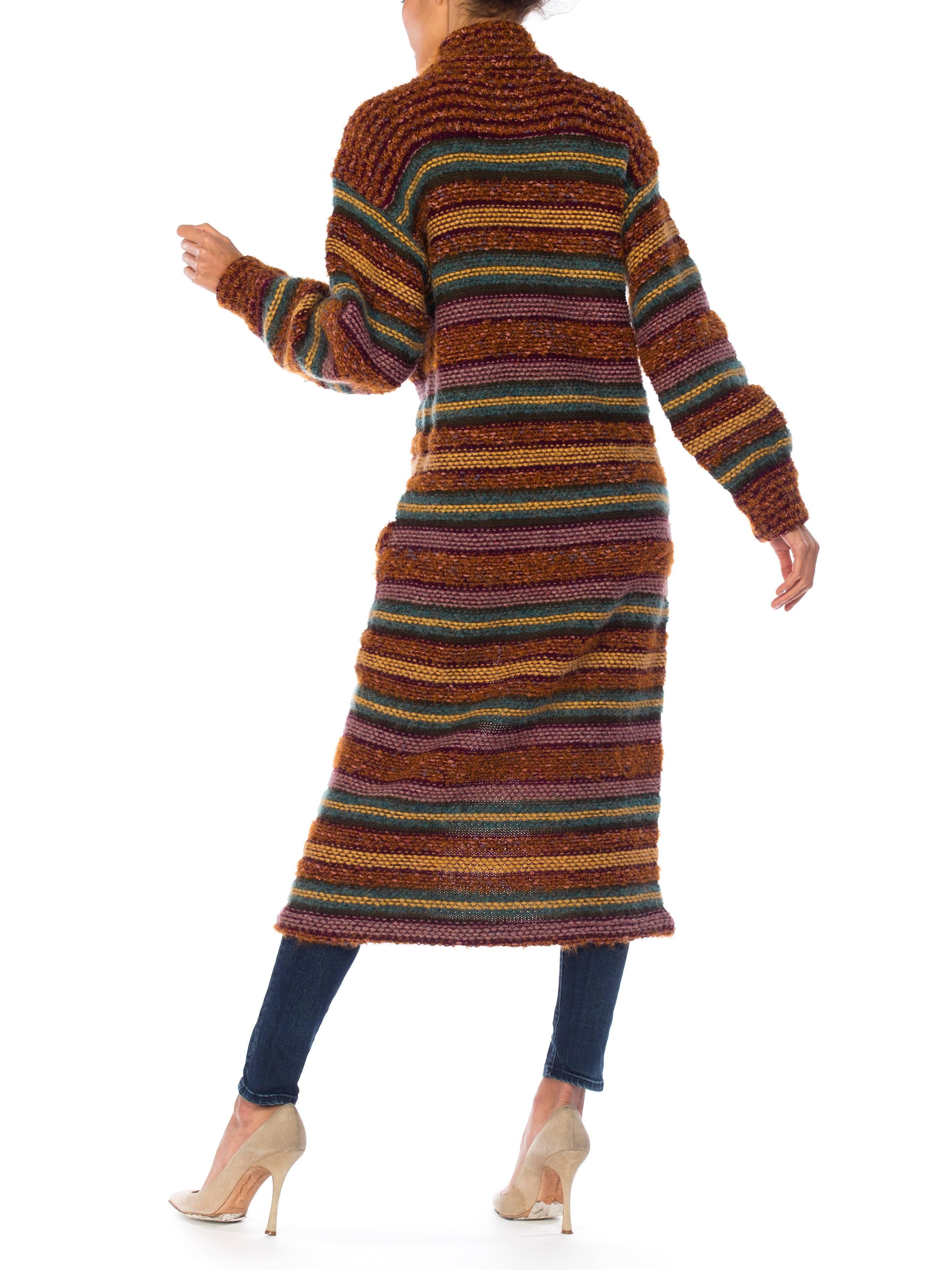 Brown 1970S MISSONI Multicolor Striped Wool Blend Knit Maxi Cardigan Sweater From Saks