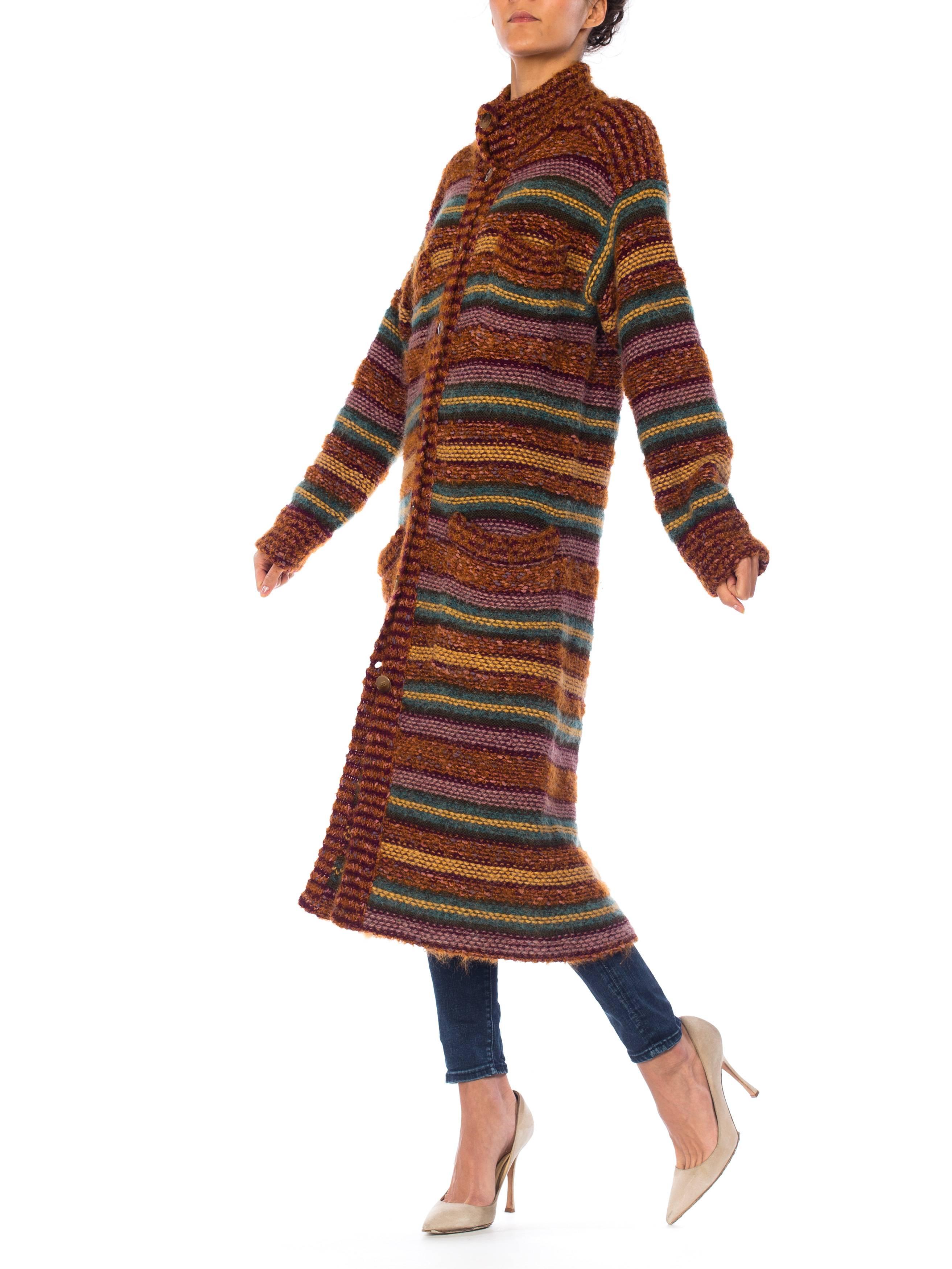 1970S MISSONI Multicolor Striped Wool Blend Knit Maxi Cardigan Sweater From Saks In Excellent Condition In New York, NY