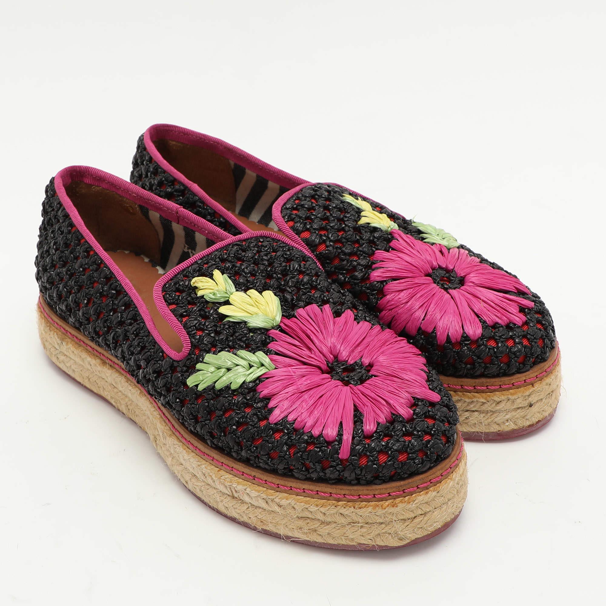 Missoni Woven Raffia Floral Detail Platform Espadrille Smoking Slippers Size 35 In Good Condition For Sale In Dubai, Al Qouz 2