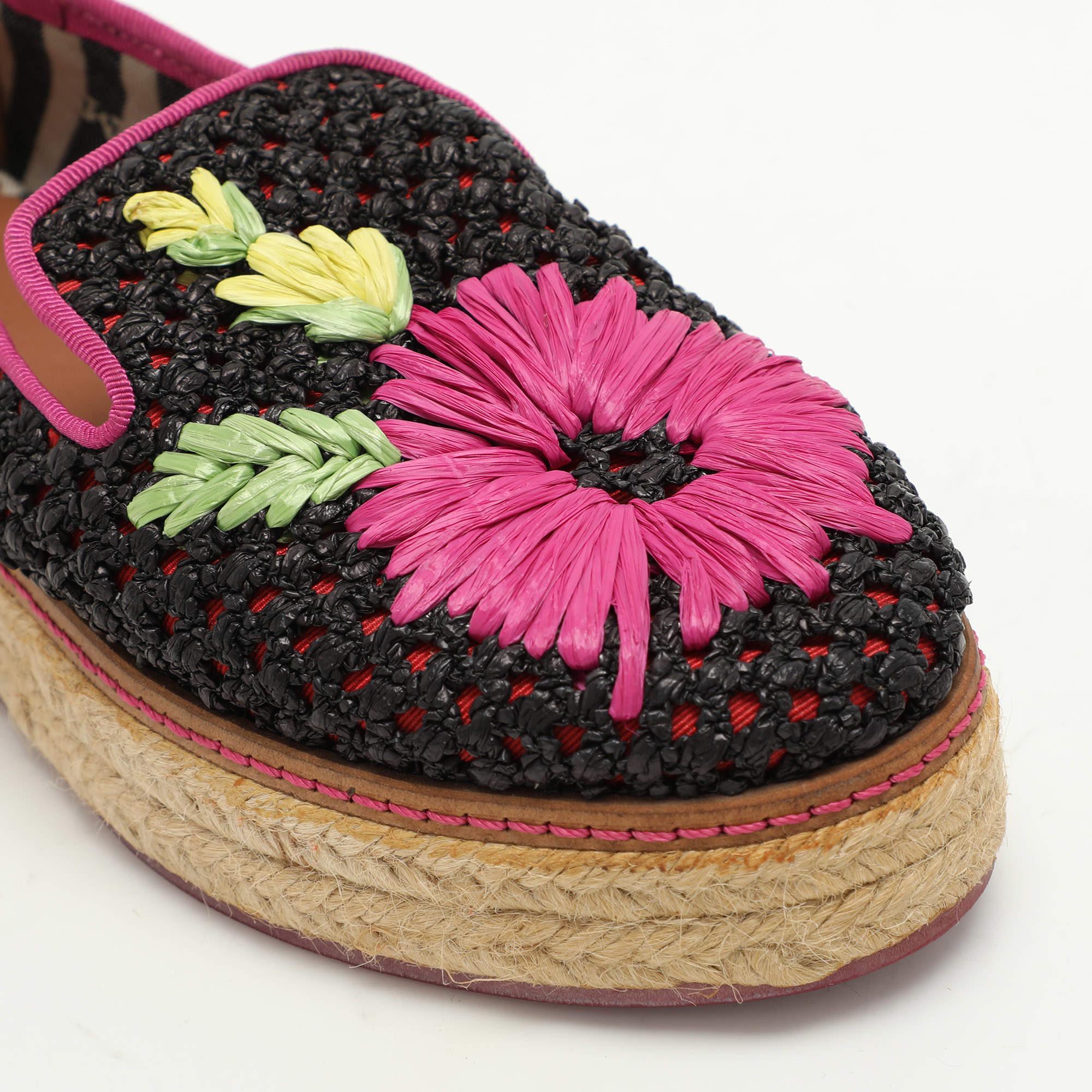 Missoni Woven Raffia Floral Detail Platform Espadrille Smoking Slippers Size 35 For Sale 2