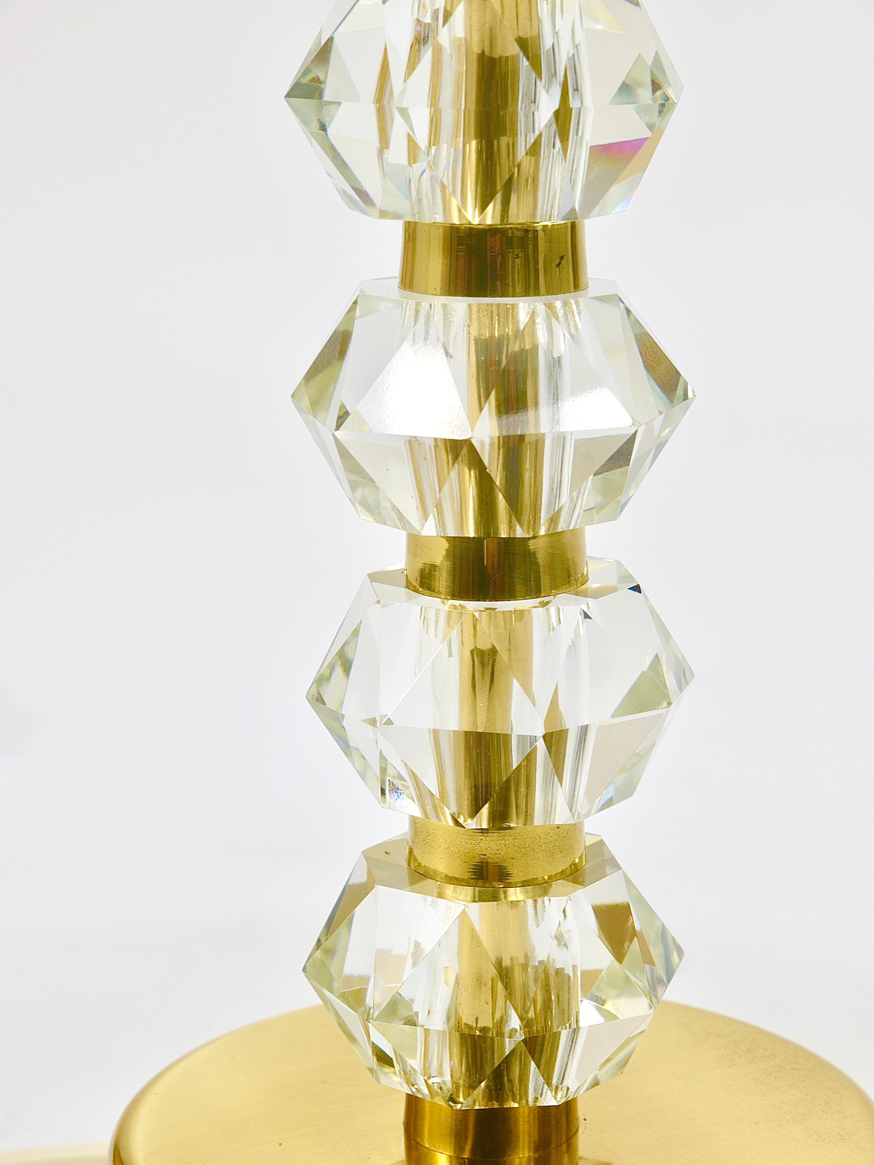 Austrian Missoni x Bakalowits Brass Table Lamp with Huge Faceted Diamonds, Austria, 1970s For Sale