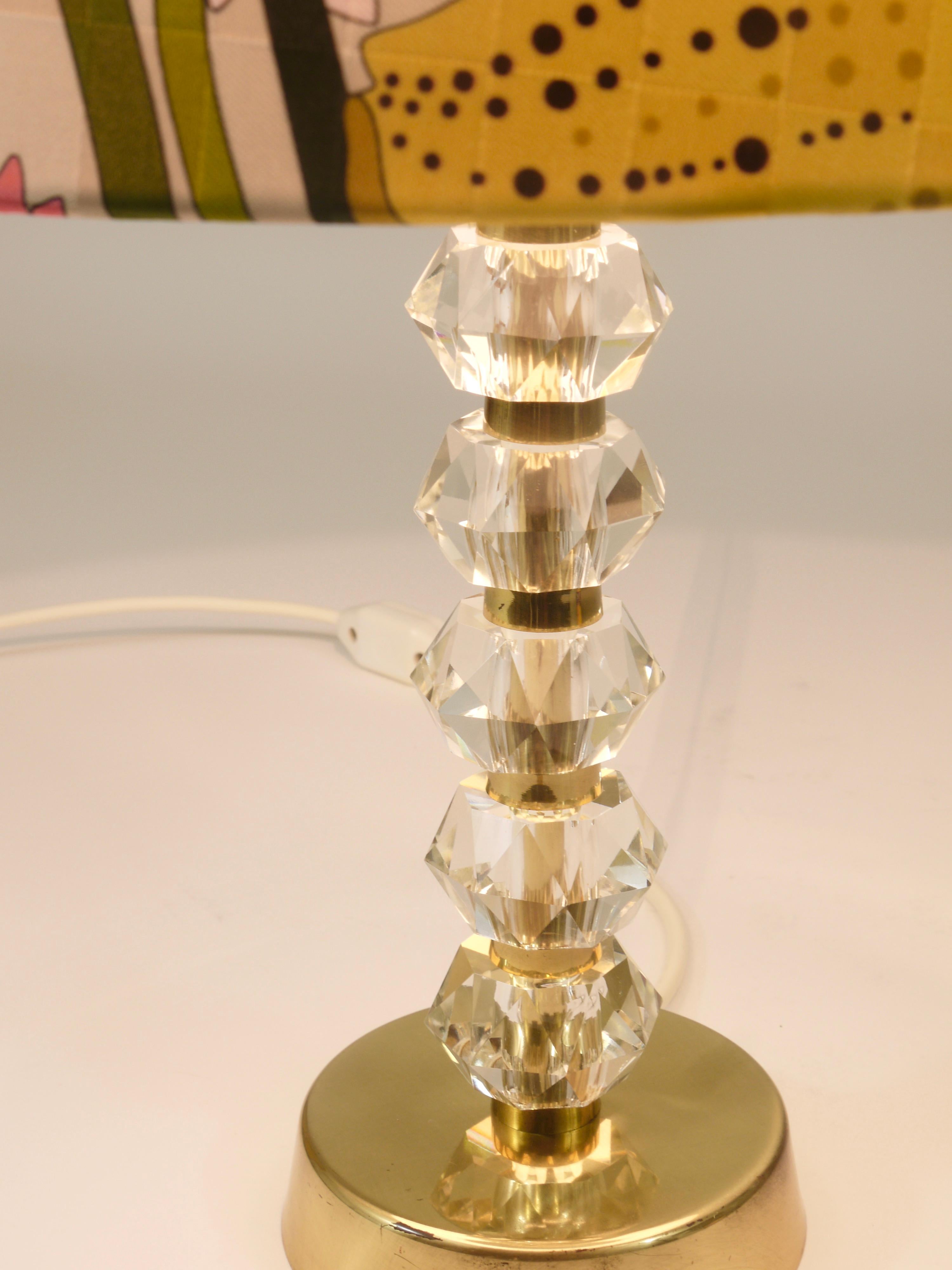 20th Century Missoni x Bakalowits Brass Table Lamp with Huge Faceted Diamonds, Austria, 1970s For Sale