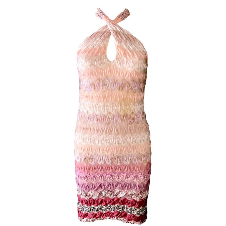 MISSONI Y2K Signature Chevron Crochet Knit Keyhole Dress 40 For Sale at 1stDibs