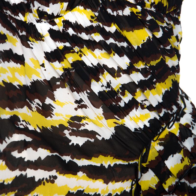 Missoni Yellow And Black Tiger Print Silk Strapless Tansy Dress S In New Condition In Dubai, Al Qouz 2