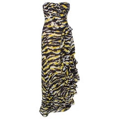 Missoni Yellow And Black Tiger Print Silk Strapless Tansy Dress S