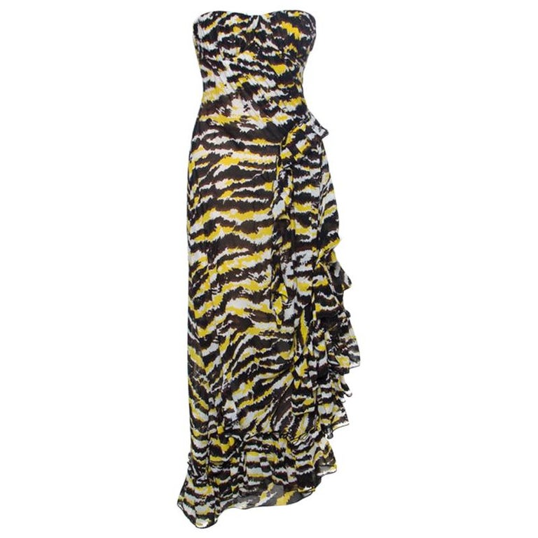 Missoni Yellow And Black Tiger Print Silk Strapless Tansy Dress S at 1stDibs