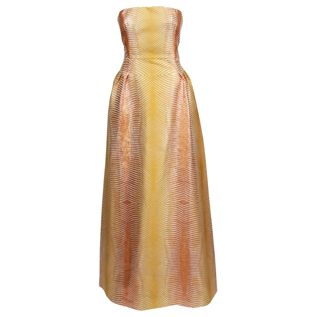 Missoni Yellow & Copper Metallic Strapless Jacquard Gown For Sale