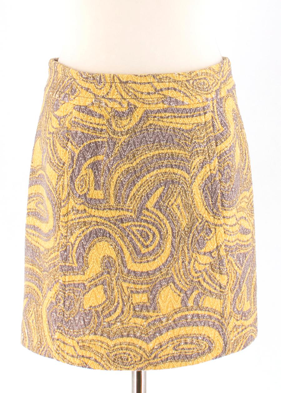 Missoni Yellow Jacquard Wool & Fox Fur Trim Coat & Mini Skirt	42 (IT) In Excellent Condition In London, GB
