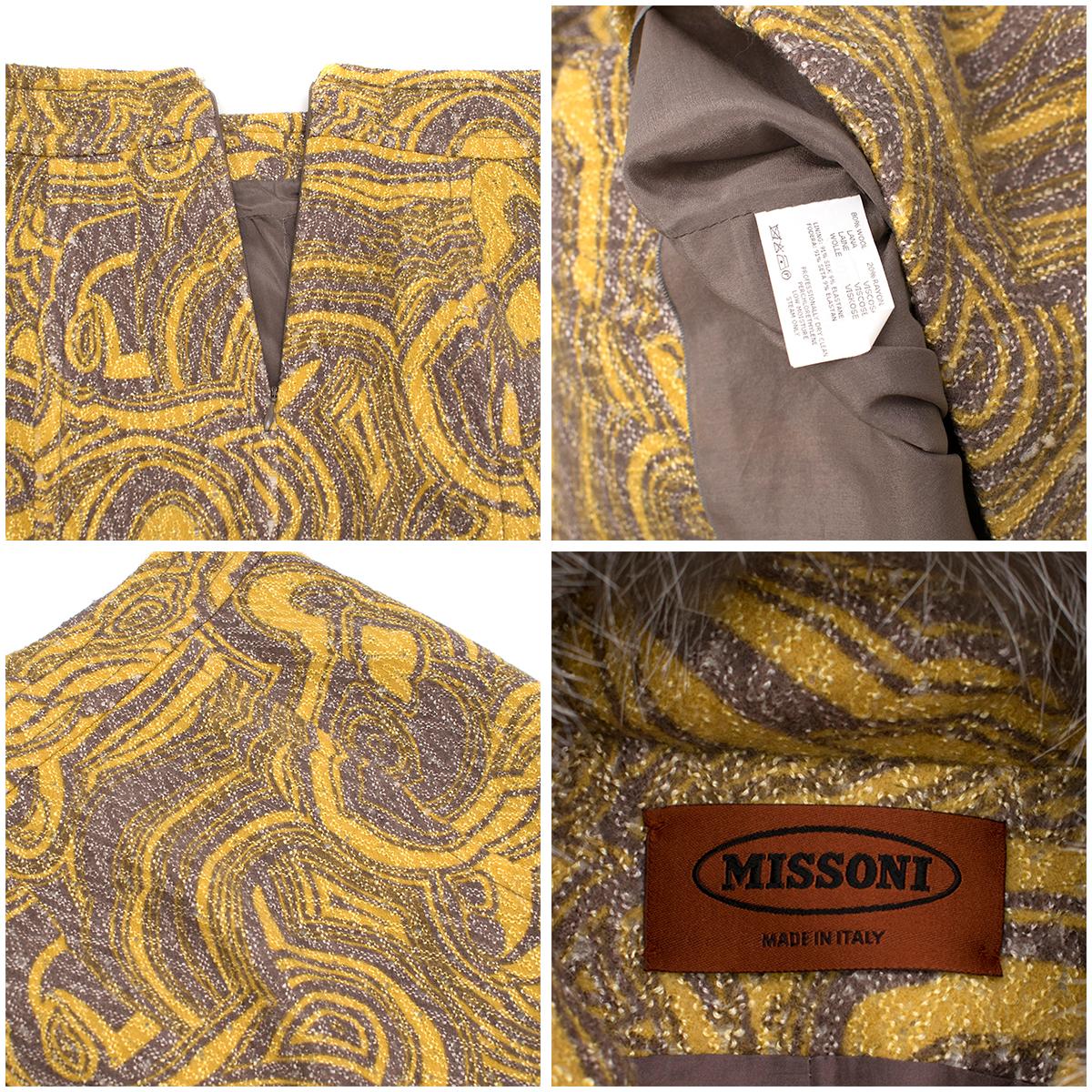 Missoni Yellow Jacquard Wool & Fox Fur Trim Coat & Mini Skirt	42 (IT) 2