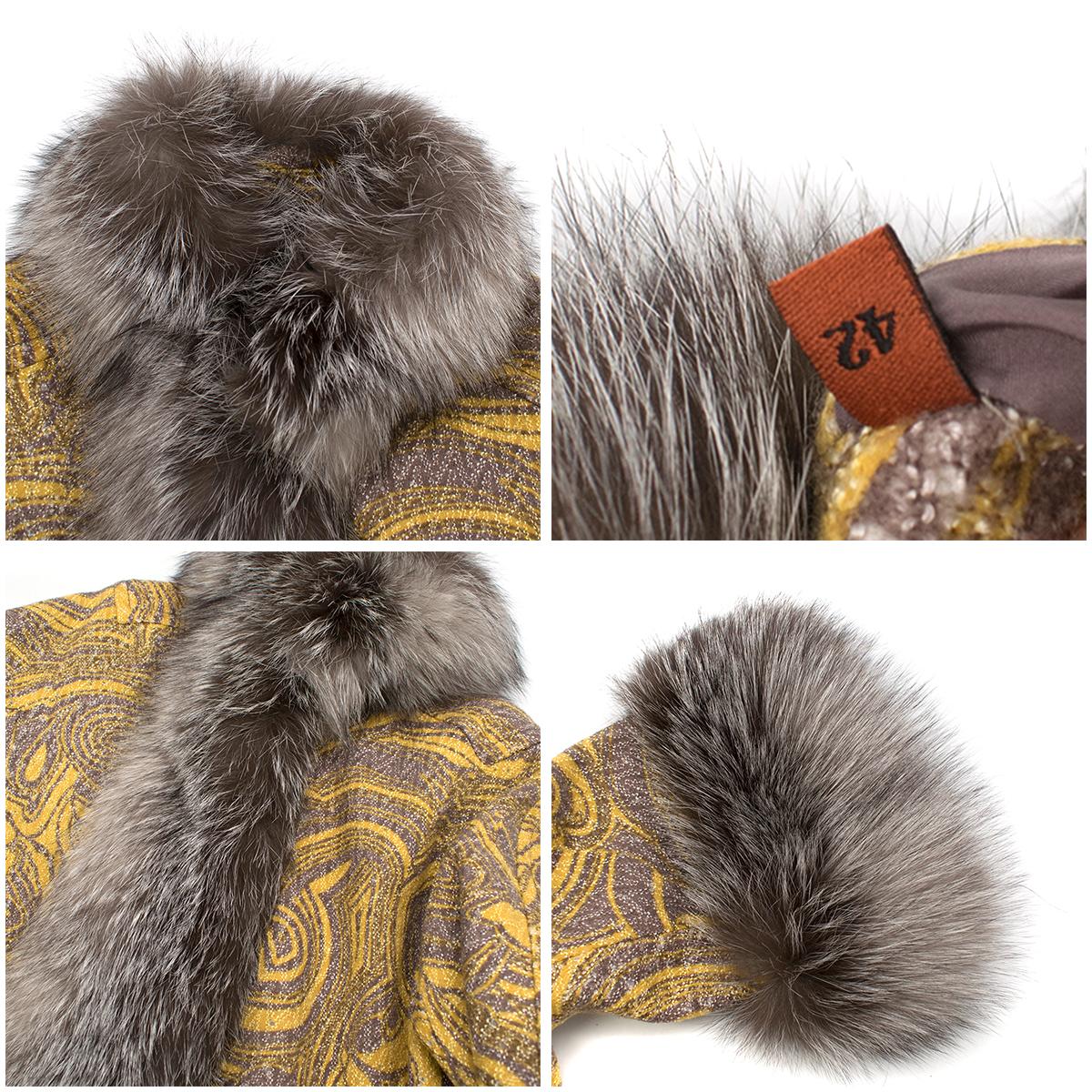 Missoni Yellow Jacquard Wool & Fox Fur Trim Coat & Mini Skirt	42 (IT) 3