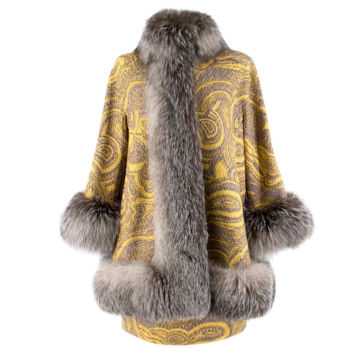 Missoni Yellow Jacquard Wool & Fox Fur Trim Coat & Mini Skirt	42 (IT)