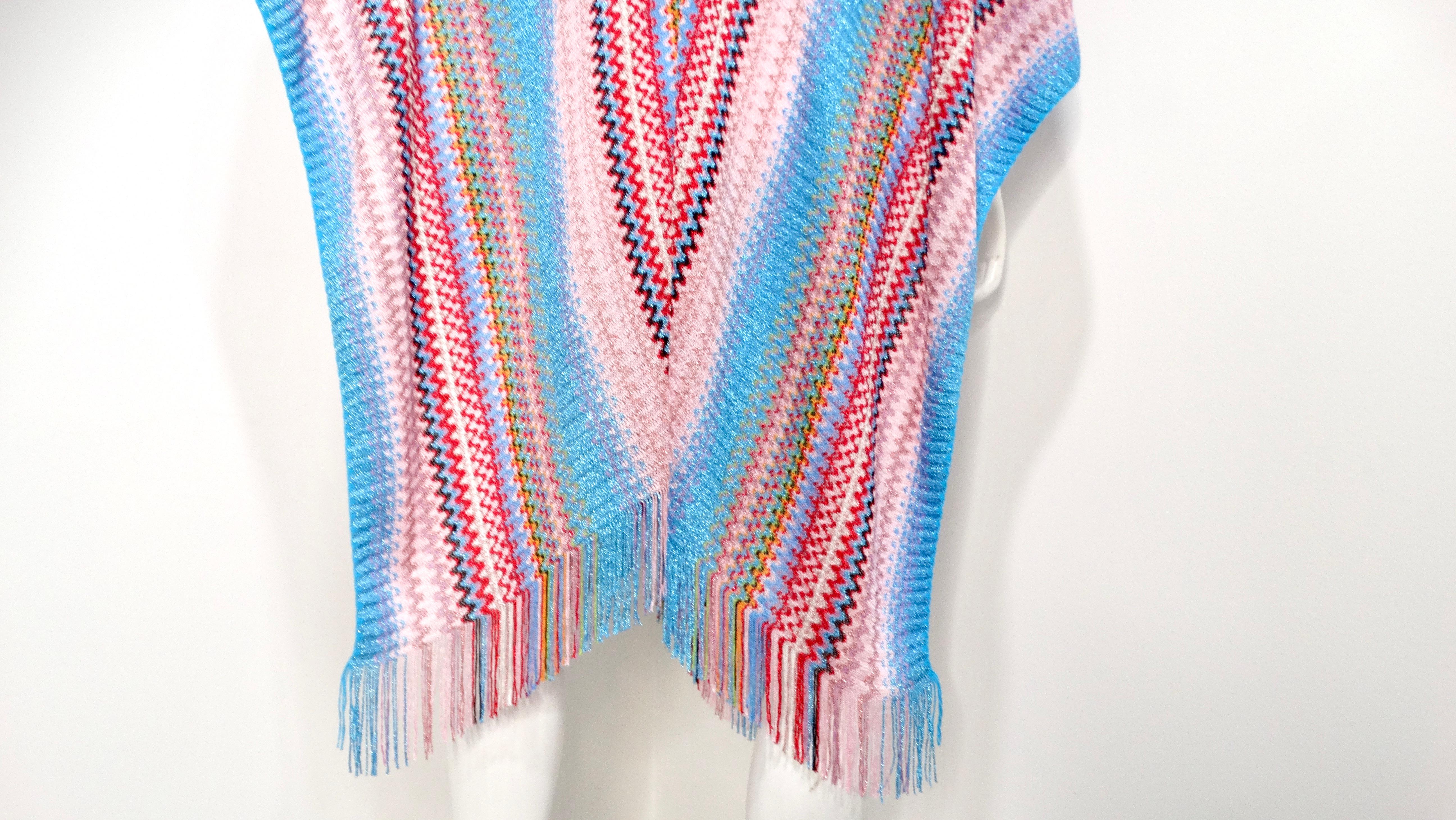 Missoni Zig Zag Multicolor Knit Poncho With Fringe Detail In Good Condition For Sale In Scottsdale, AZ