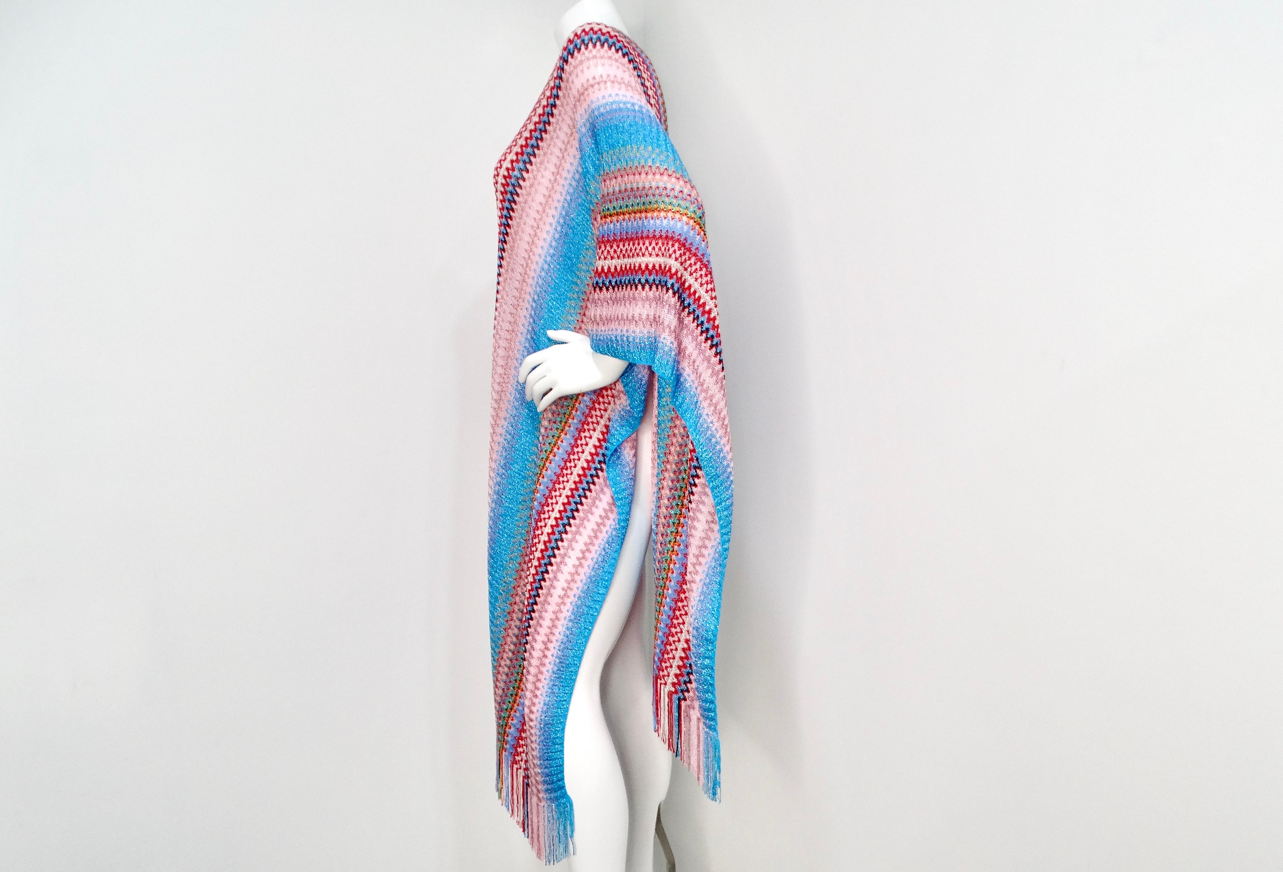 Women's Missoni Zig Zag Multicolor Knit Poncho With Fringe Detail For Sale