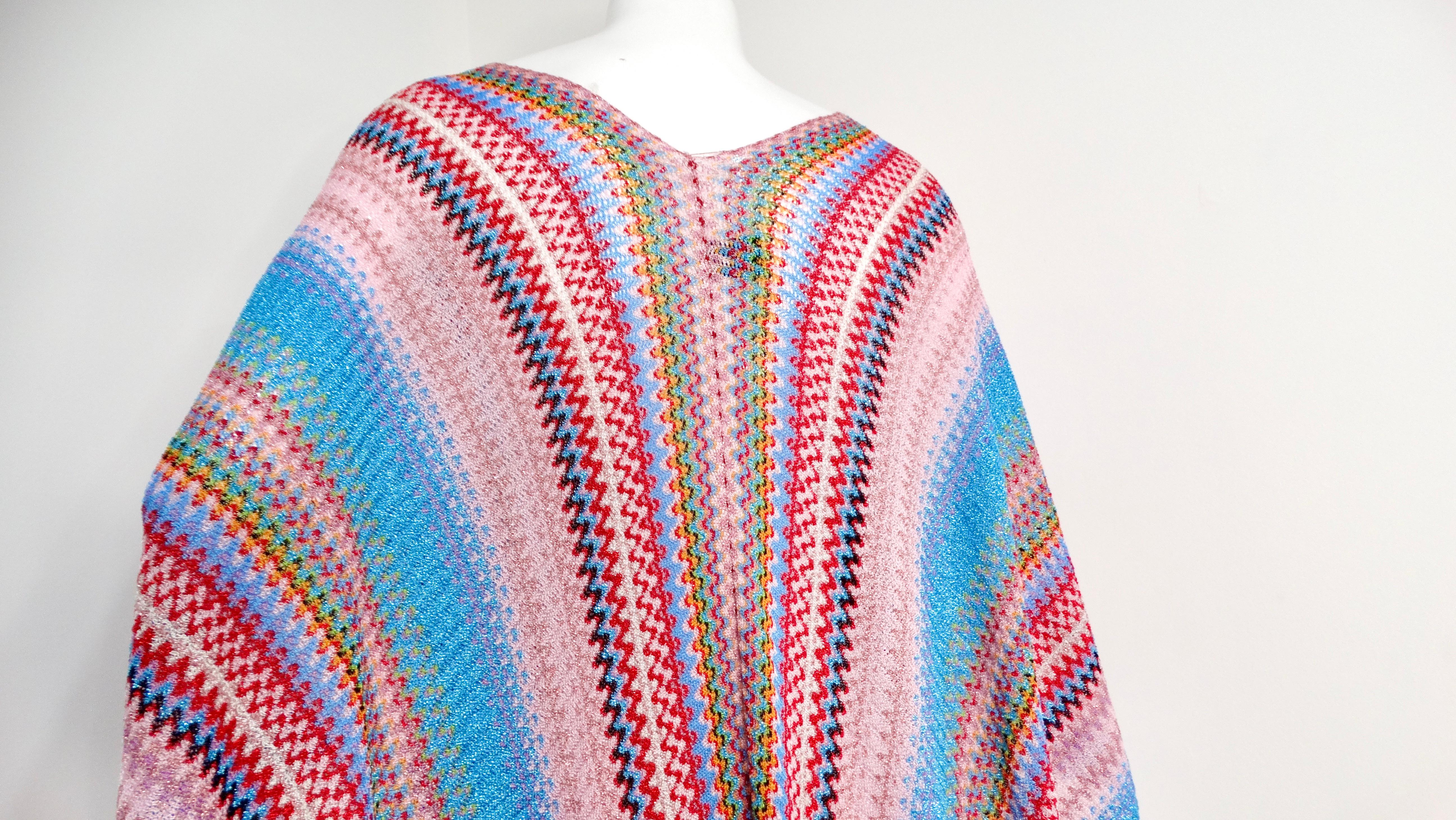 Missoni Zig Zag Multicolor Knit Poncho With Fringe Detail For Sale 1