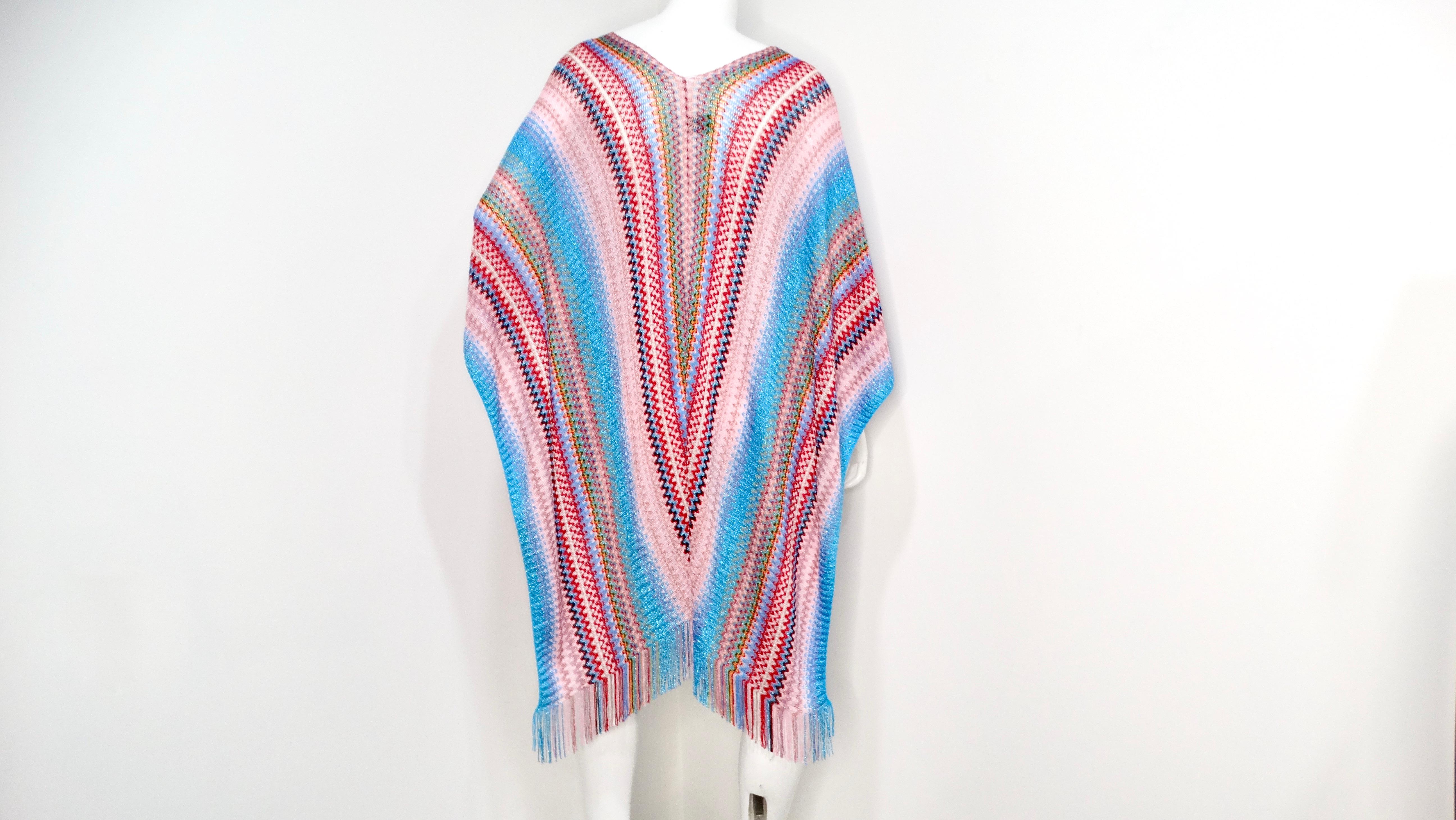 Missoni Zig Zag Multicolor Knit Poncho With Fringe Detail For Sale 2