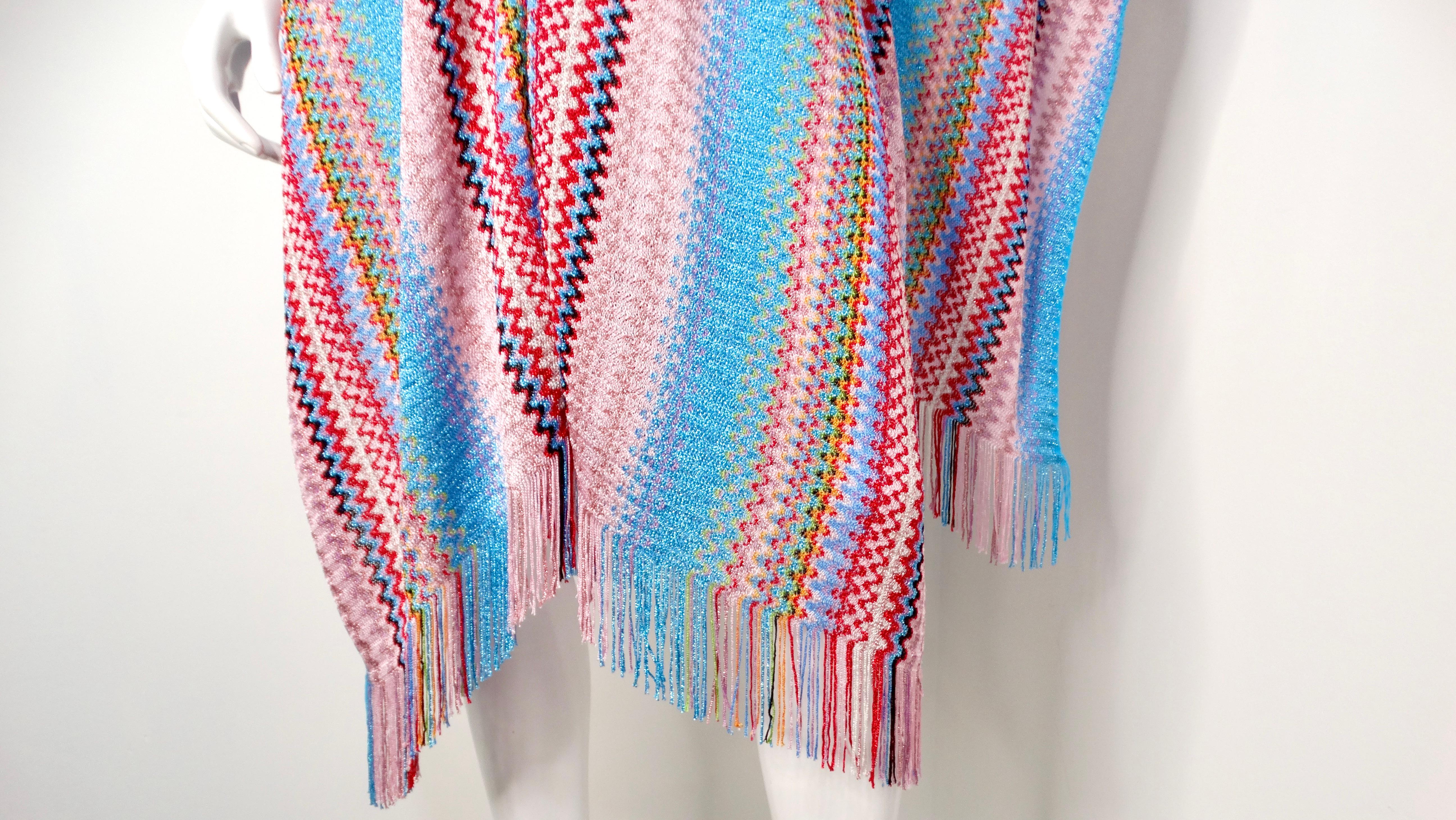 Missoni Zig Zag Multicolor Knit Poncho With Fringe Detail For Sale 3
