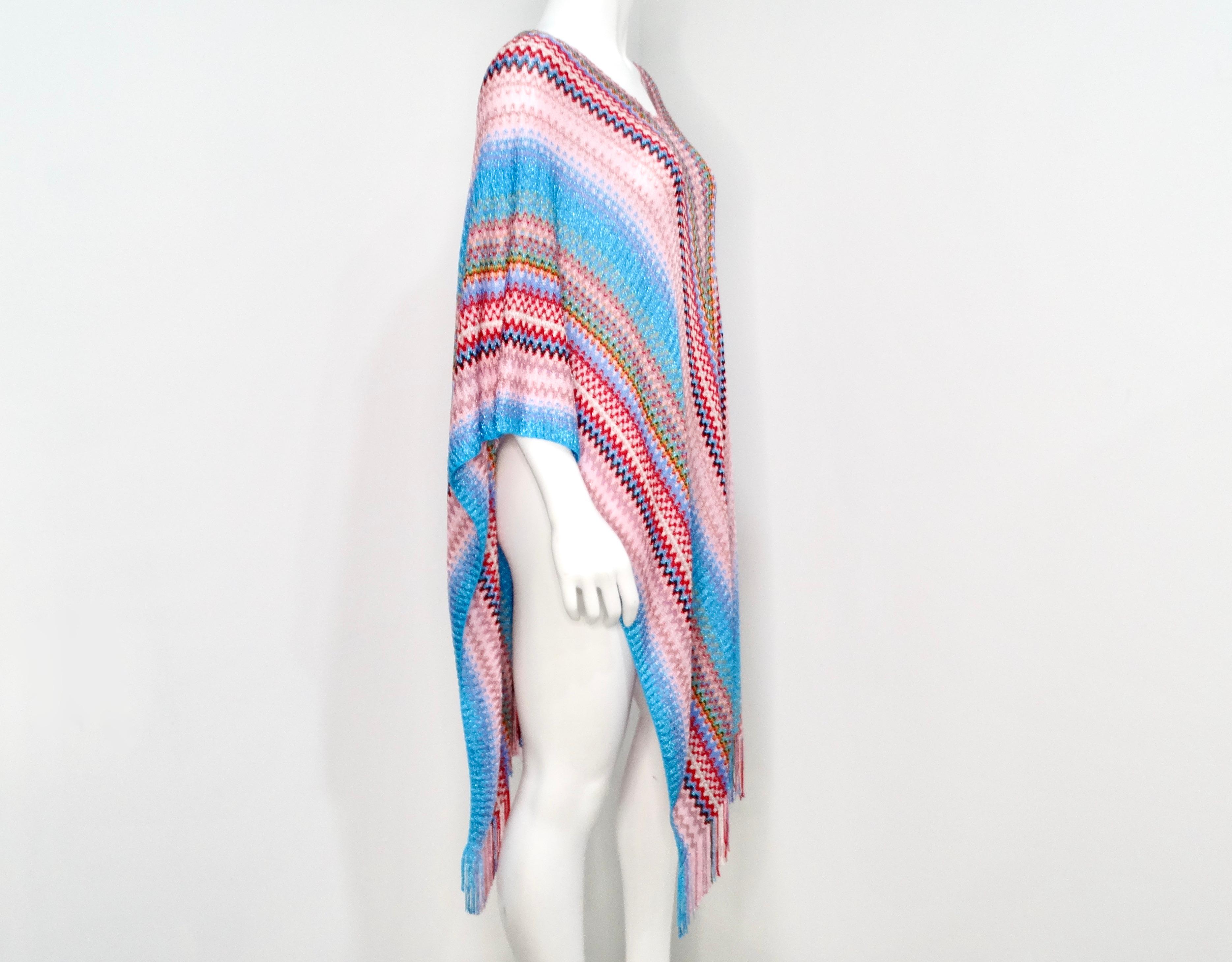 Missoni Zig Zag Multicolor Knit Poncho With Fringe Detail For Sale 4