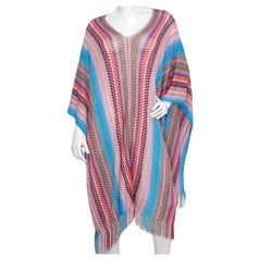 Missoni Zig Zag Multicolor Knit Poncho With Fringe Detail