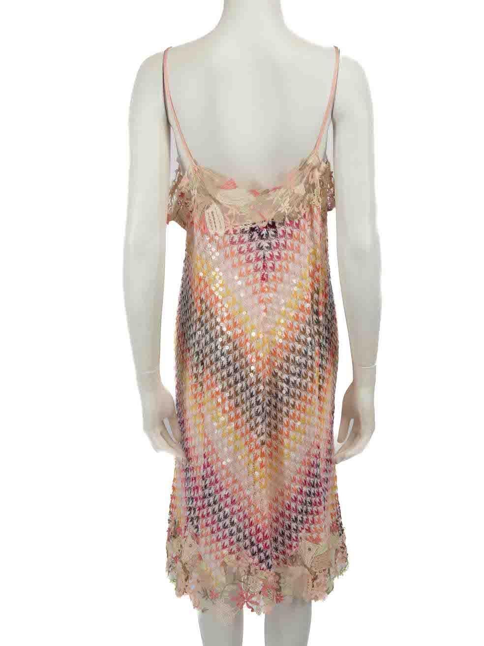 Missoni Zigzag Knit Sequin Lace Trim Mini Dress Size M In Good Condition For Sale In London, GB