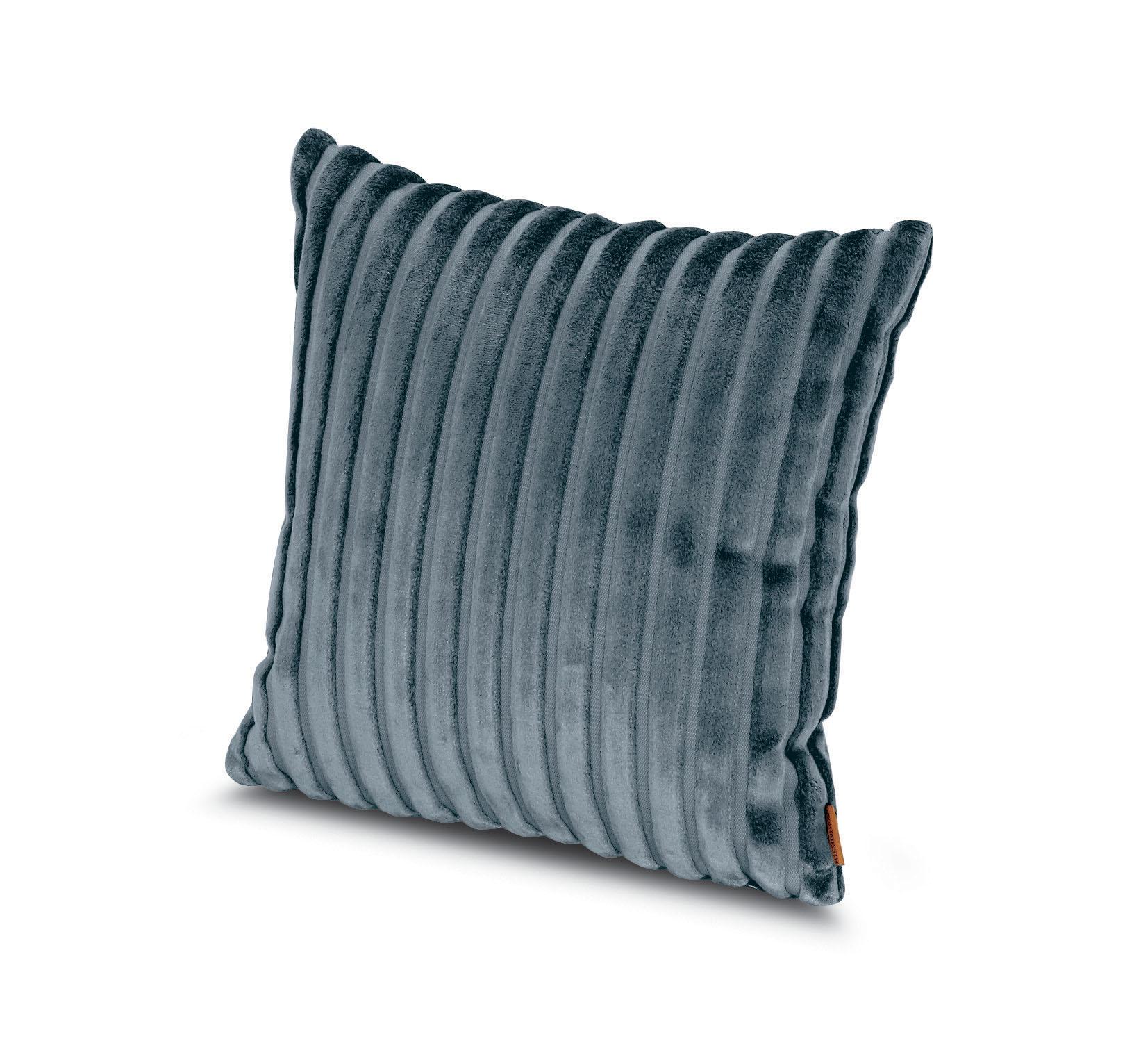 Missoni Home Coomba Cotton Cushion in Textured Blue Stripe Pattern For Sale