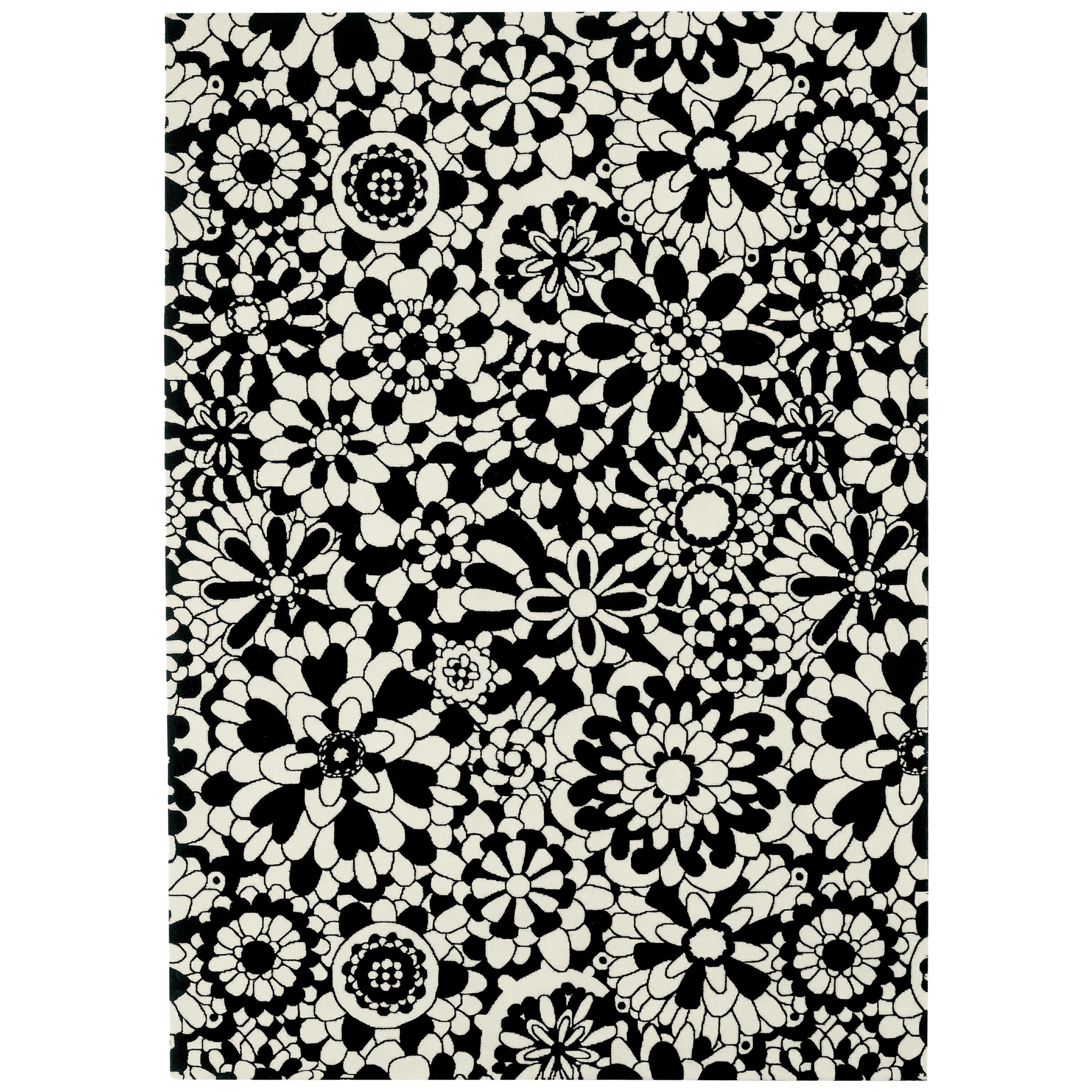Missoni Home Fleury Wool Rug in Black & White Floral Print For Sale