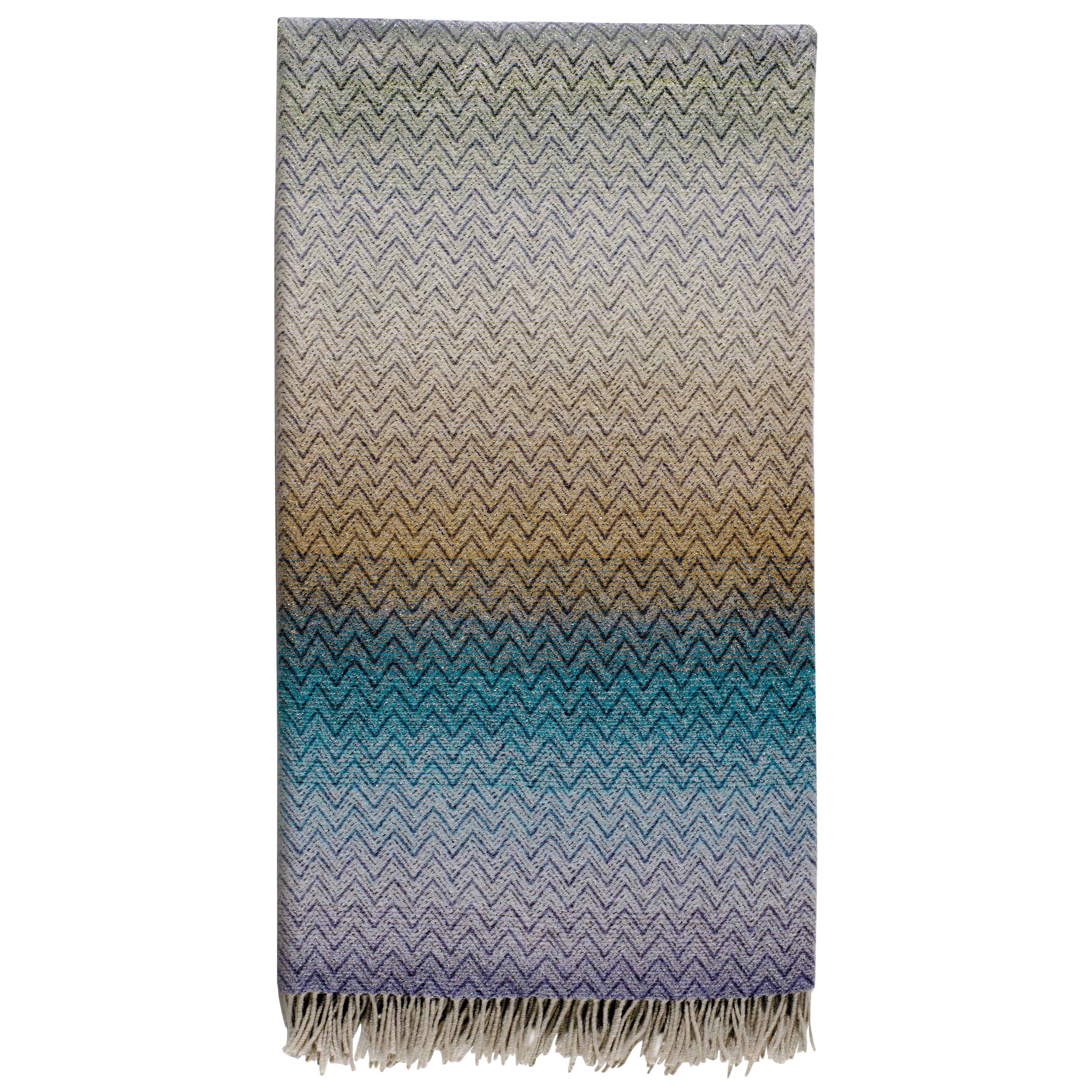 Missoni Home Pascal Throw in Multi-Color Blue and Beige Gradient Chevron Print For Sale