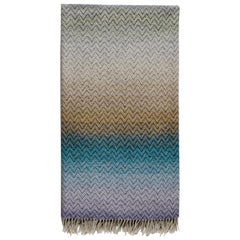 Missoni Home Pascal Throw in Multi-Color Blue and Beige Gradient Chevron Print
