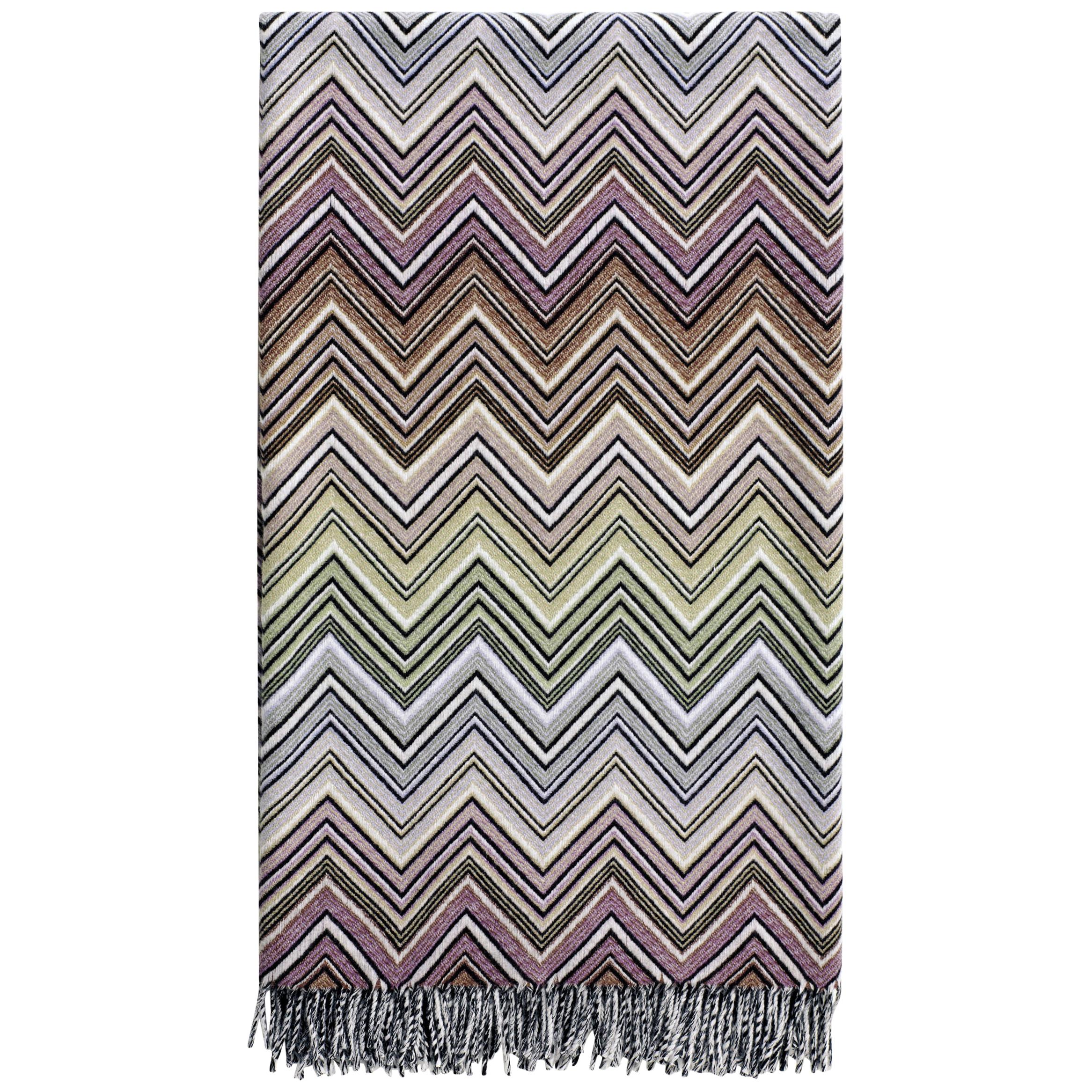 Missoni Home Perseo Throw in Multicolor Chevron Print with Black Fringe Trim For Sale