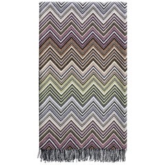 Missoni Home Perseo Throw in Multicolor Chevron Print with Black Fringe Trim