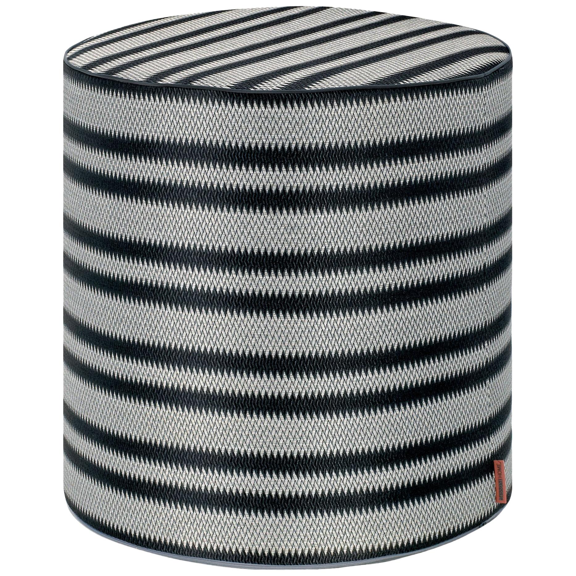 Missoni Home Prescott Tall Cylinder Pouf in Black and White Stripe Print For Sale
