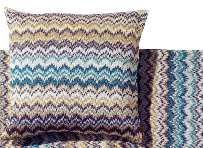 Modern MissoniHome Prudence Throw & Cushion Set in Blue & Multicolor Chevron Print For Sale