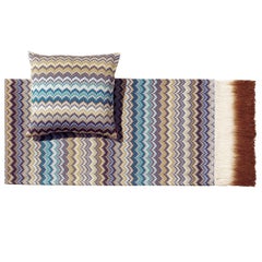 MissoniHome Prudence Throw & Cushion Set in Blue & Multicolor Chevron Print