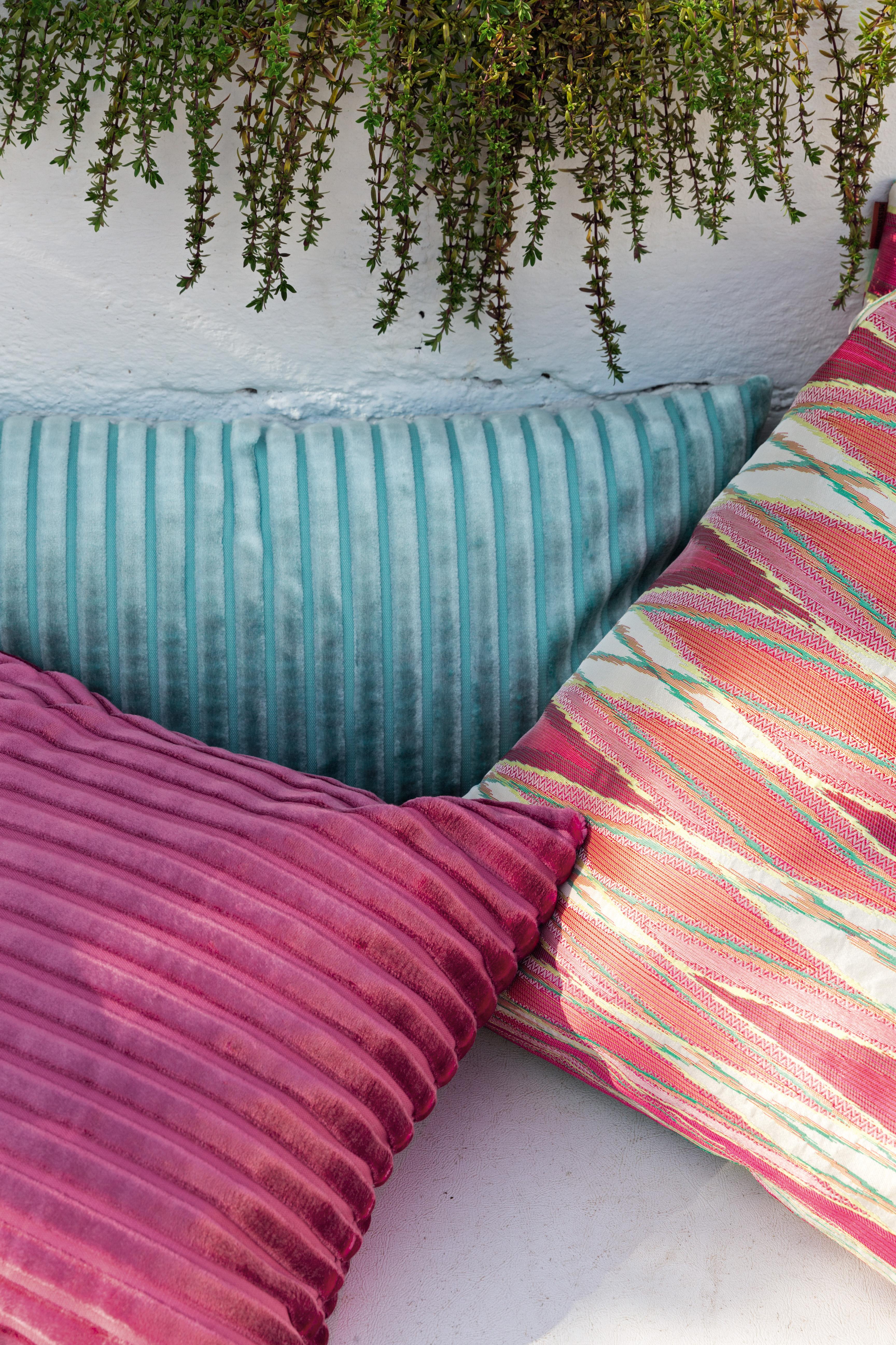 Italian Missoni Home Rabat Cushion in Textured Green Stripes For Sale