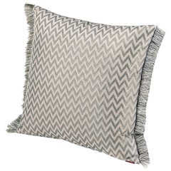 Missoni Home Stanford Cushion in Ivory & Silver Chevron Print with Fringe Trim
