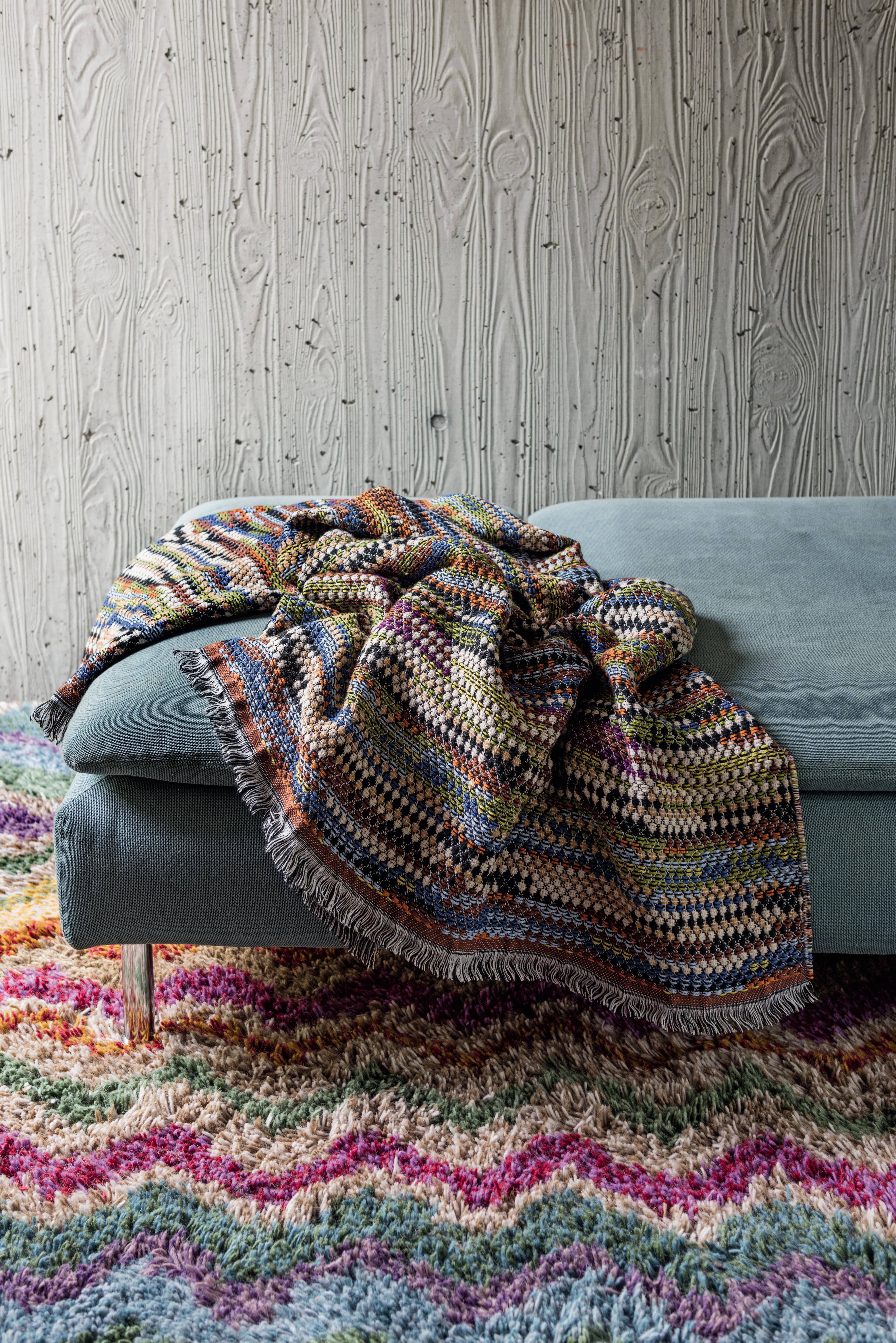 Italian Missoni Home Venere Throw in Multi-Color Woven Wool with Knobbly Effect For Sale