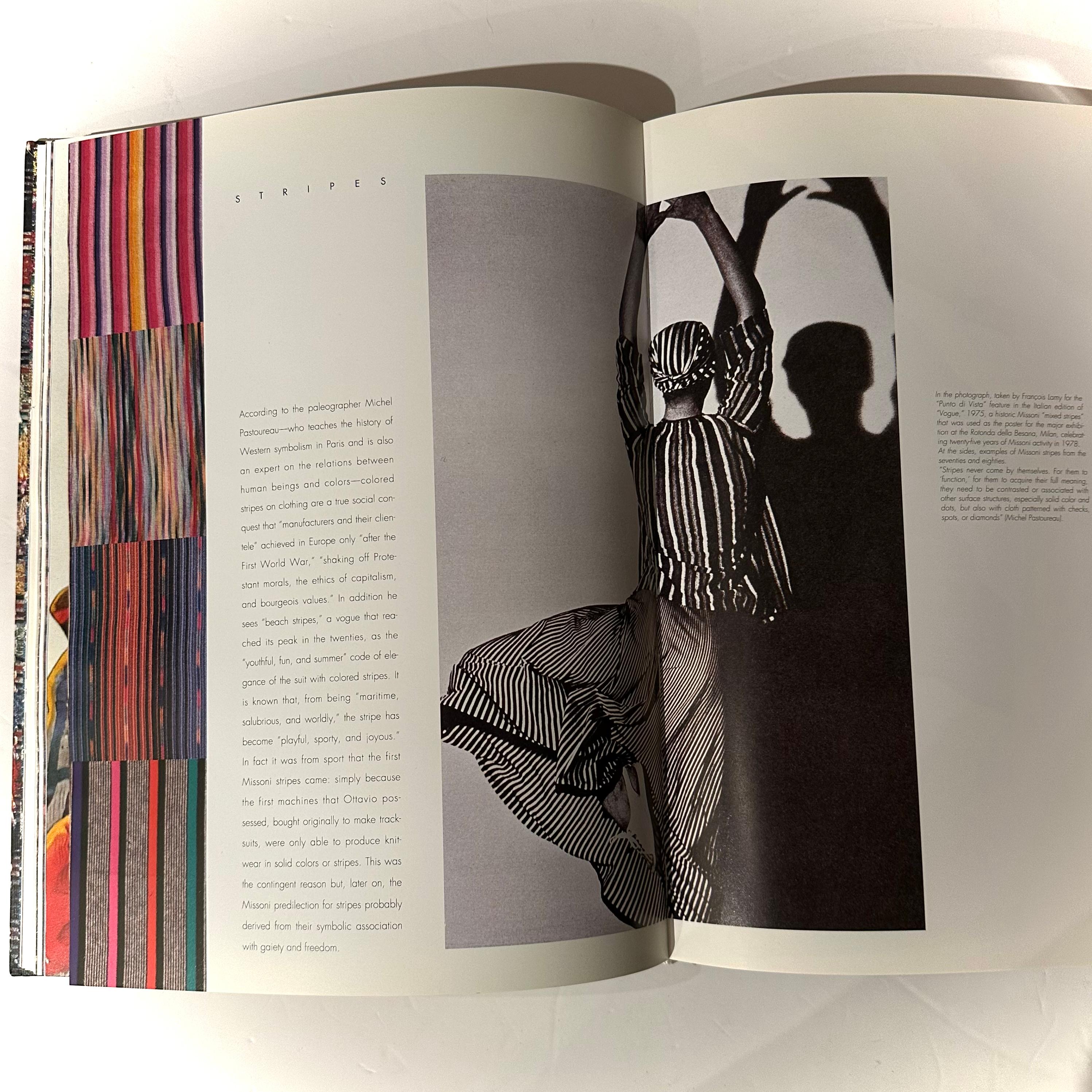 Published by Electa/Abbeville, 1st U. S. edition, New York, 1995. Hardback with English text.

This book was originally published on the occasion of the Pitti Immagine Prize award in Firenze, 1994. A complete retrospective of Missoni’s adventure was