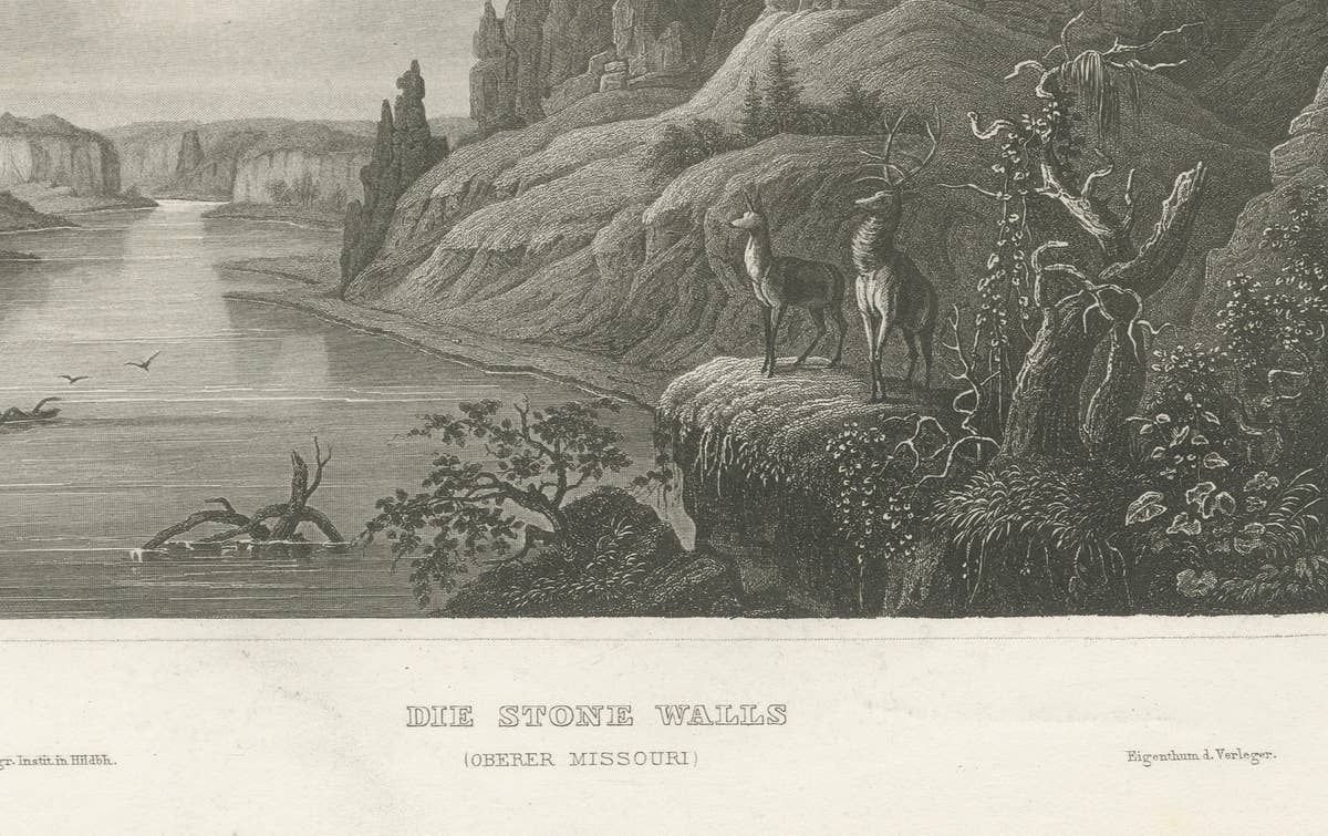 Missouri River Stone Walls, Antique Steel Engraving c.1850