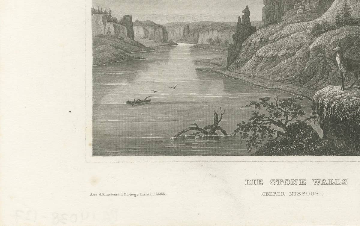 Missouri River Stone Walls, Antique Steel Engraving c.1850