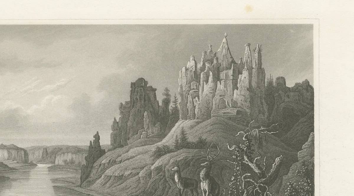 Missouri River Stone Walls, Antique Steel Engraving c.1850