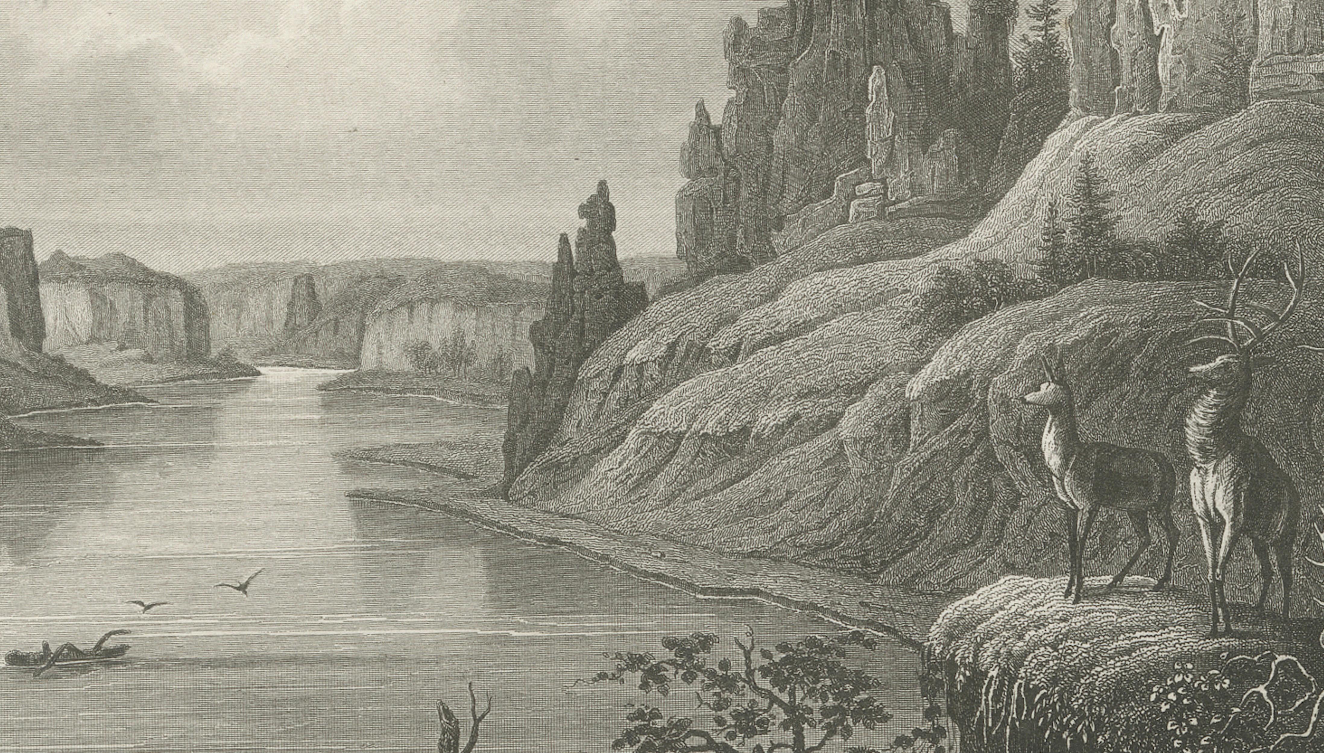 Missouri River Stone Walls, Antique Steel Engraving c.1850