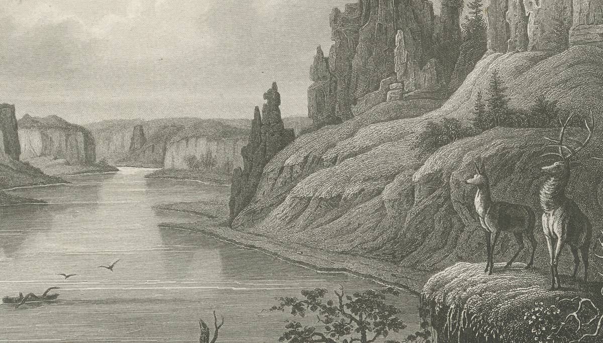 Missouri River Stone Walls, Antique Steel Engraving c.1850