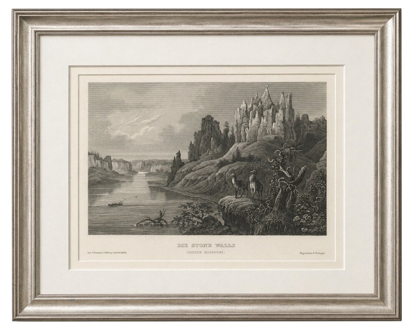 Missouri River Stone Walls, Antique Steel Engraving c.1850