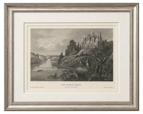 Missouri River Stone Walls, Antique Steel Engraving c.1850
