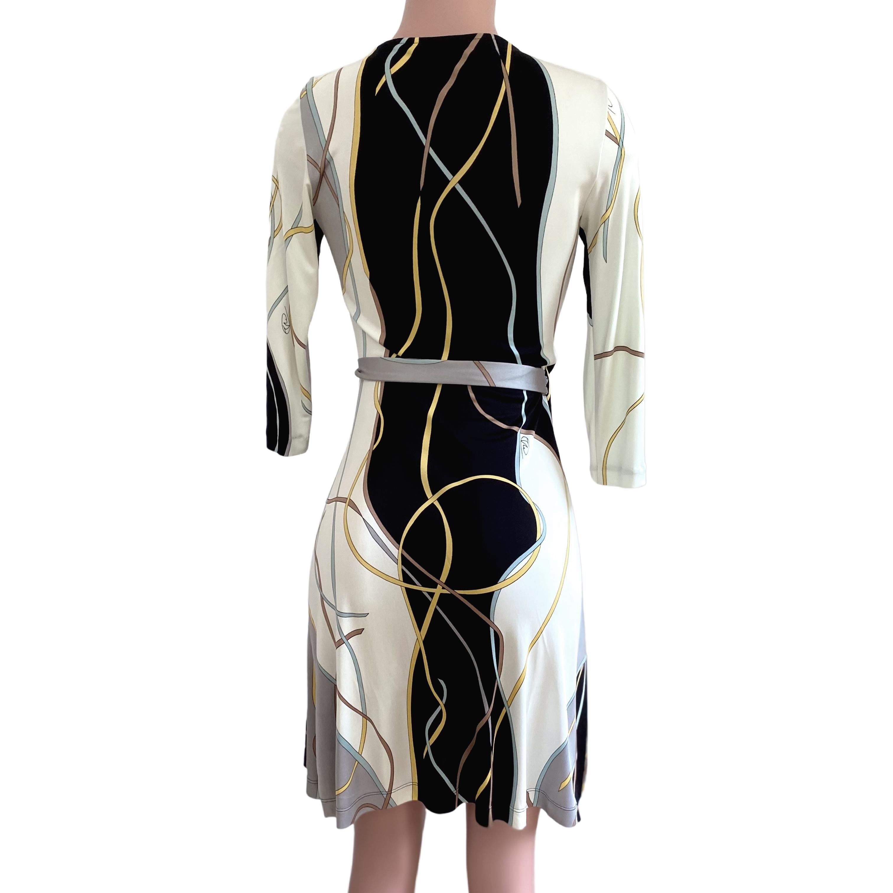Mist Gay Black Ecru Print FLORA KUNG Silk Wrap dress NWT For Sale 1