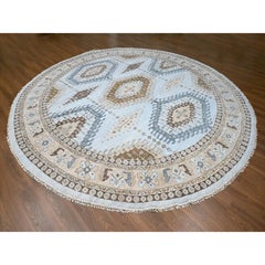 Mist Gray Hand Knotted Persian Village Inspired Wool Round Rug 13'10" x 13'10"