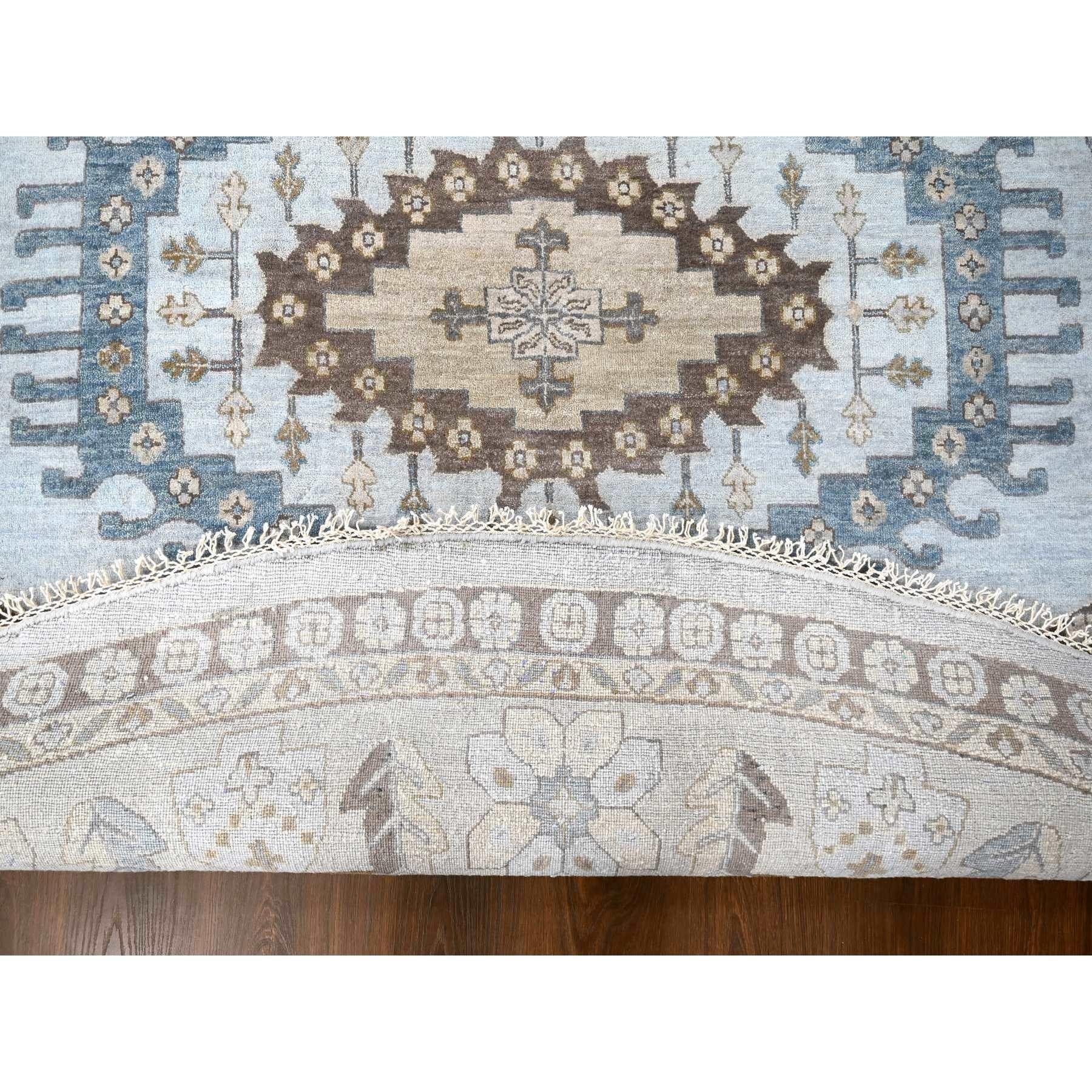 Tribal Mist Gray Hand Knotted Persian Village Inspired Wool Round Rug 13'10