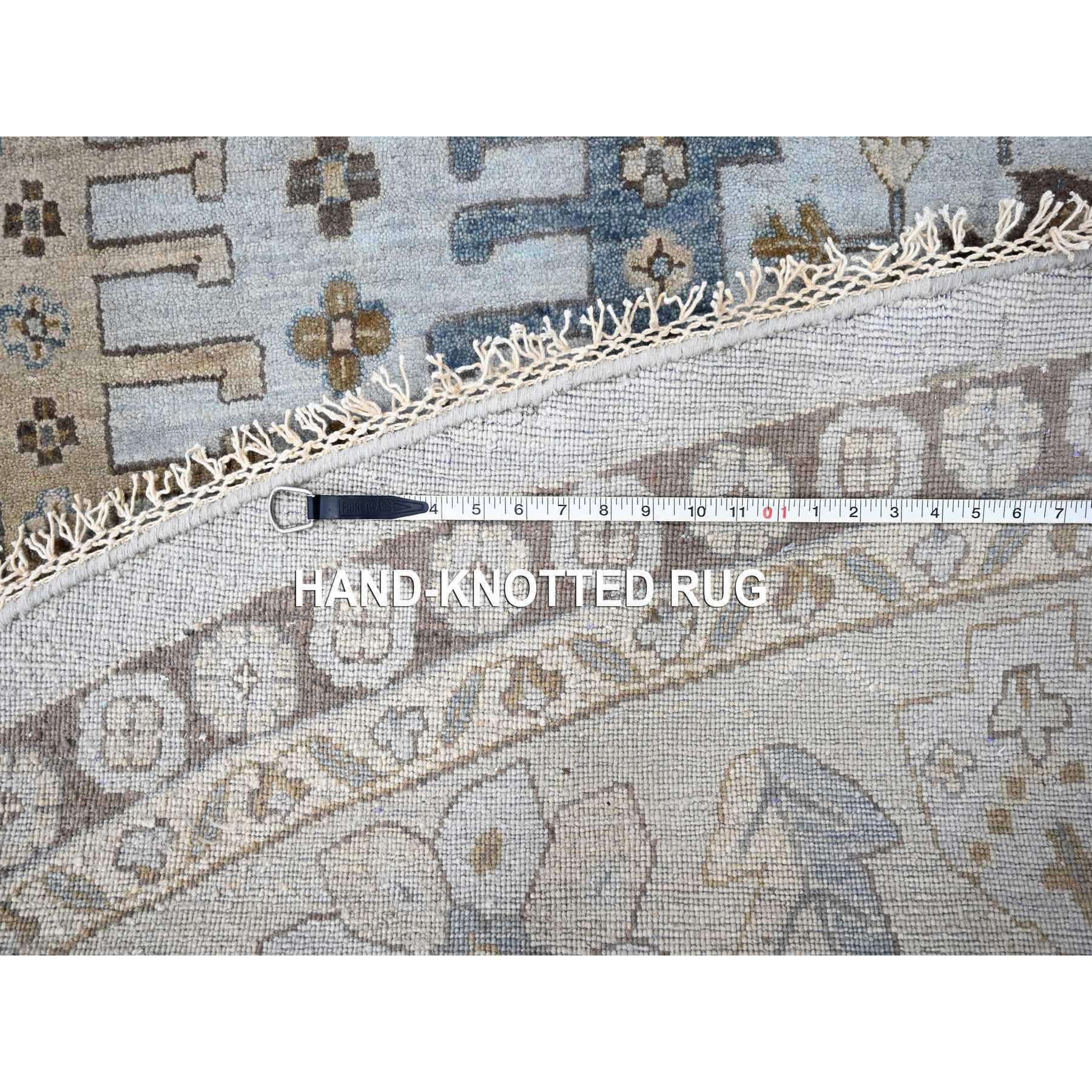 Mist Gray Hand Knotted Persian Village Inspired Wool Round Rug 13'10