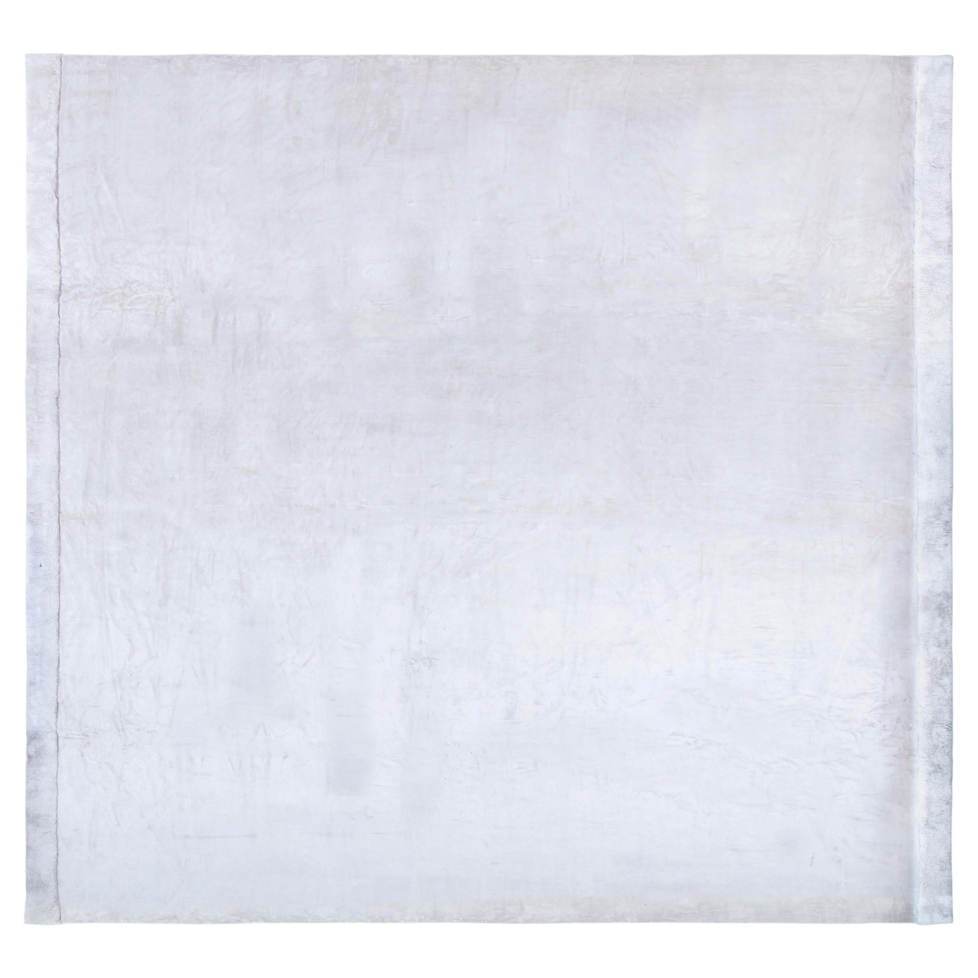 "Mistbound" Modern Solid Light Gray Handmade Silk Rug by Doris Leslie Blau